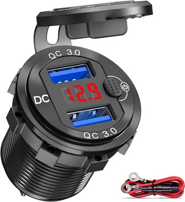 [Upgraded Version] Quick Charge 3.0 Dual 12V USB Car Charger, Red-1 pack 