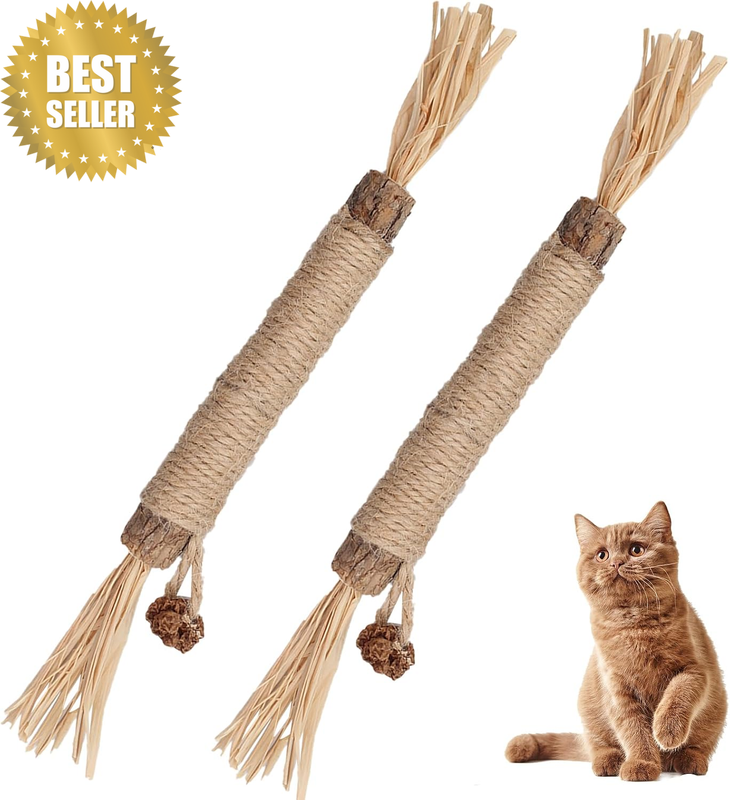 2 Pcs Cat Silvervine Chew Sticks,Natural Cat Teeth Nip Cleaning Catnip Toys