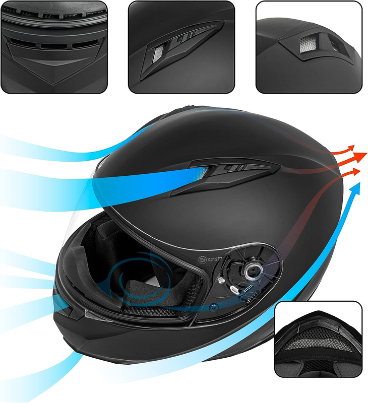 VX Lightweight Full Face Motorcycle Street Bike Helmet with Extra Tinted Visor,