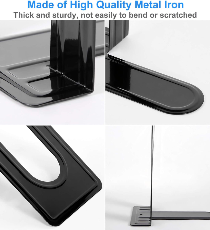 Heavy Duty Bookends for Shelves, Anti-Slip Base, Black, Great for Library, Offic