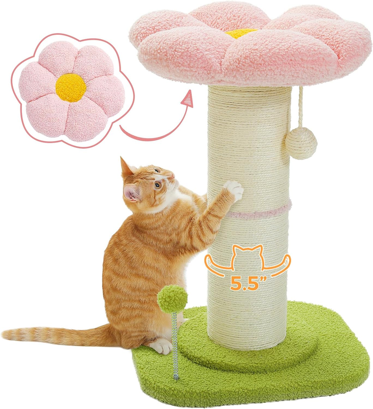 PEQULTI Flower Cat Scratching Post, Super Thick 5.5In Sisal Post, Pink
