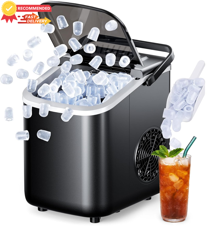Portable Ice Maker 12KG Countertop 9 Cubes in 6 Mins 26Lbs/24H Black