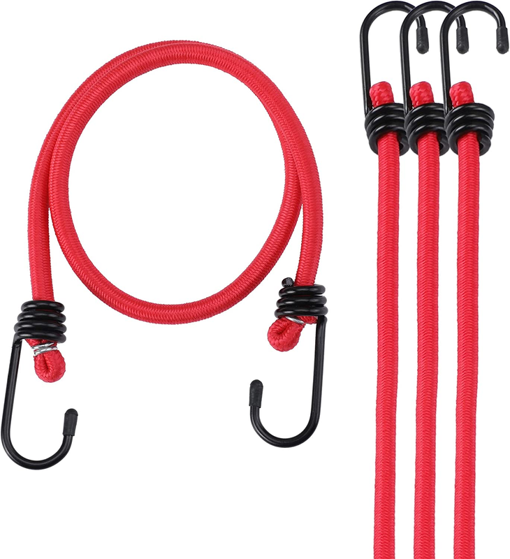 Bungee Cord with Hooks, 4 Pack Superior Rubber Heavy Duty Straps Strong Elastic