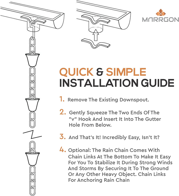 6.5Ft Long for Universal Fit Copper Rain Chain Decorative Chimes & Cups Gutter