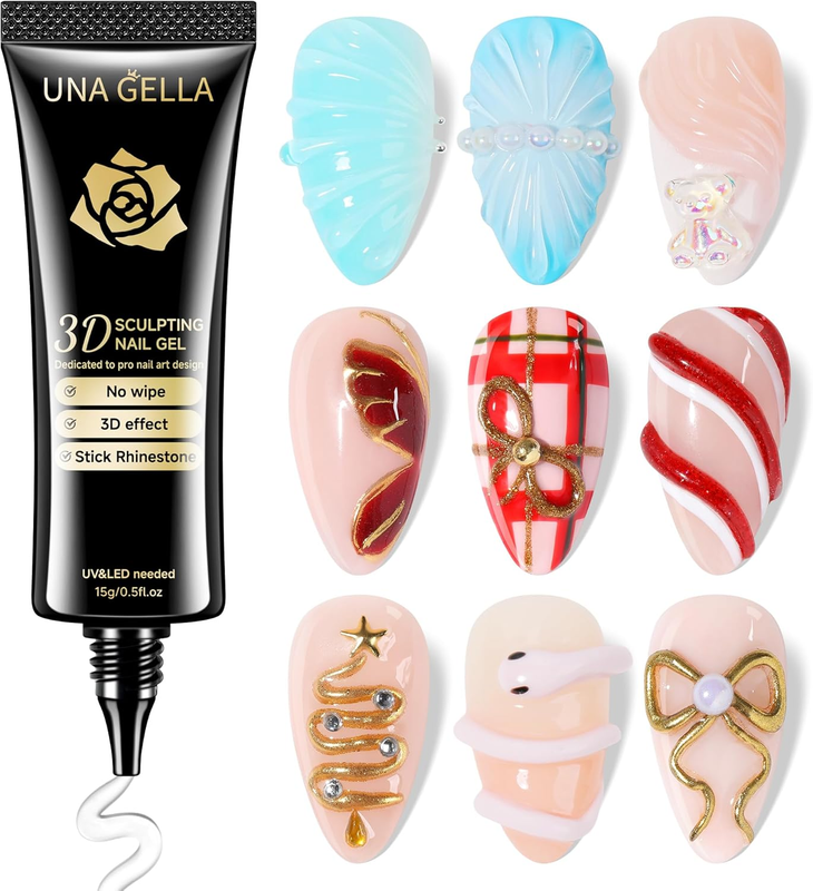 3D Gel Nail Art, 3D Nail Gel Sculpting G El Glue 15G 4 in 1 No Wipe Clear Nail P