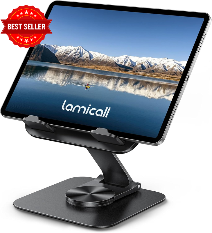 Adjustable Ipad Stand for Desk - [Ultra-Slim Foldable][360°Rotation] Tablet Stan