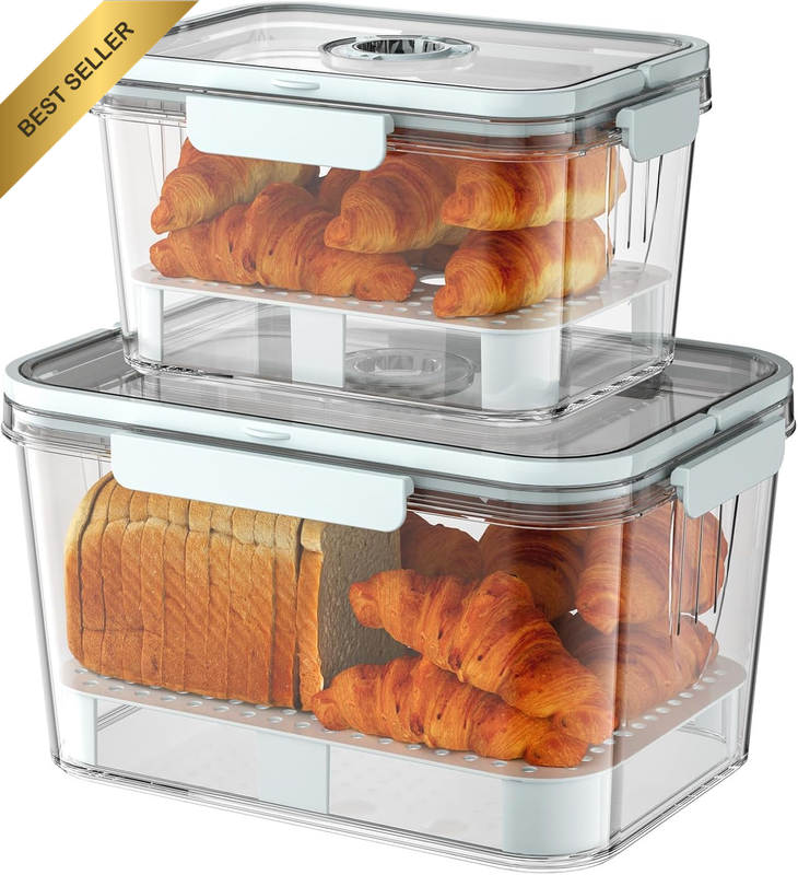 Bread Box Airtight for Kitchen Countertop, 2 Pieces Bread Holder Storage Contain