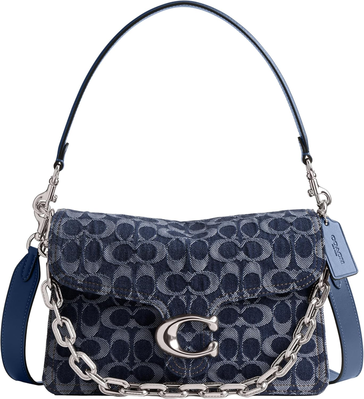 COACH Womens Chain Tabby Shoulder Bag In Signature Denim Deep Blue Multi One Siz