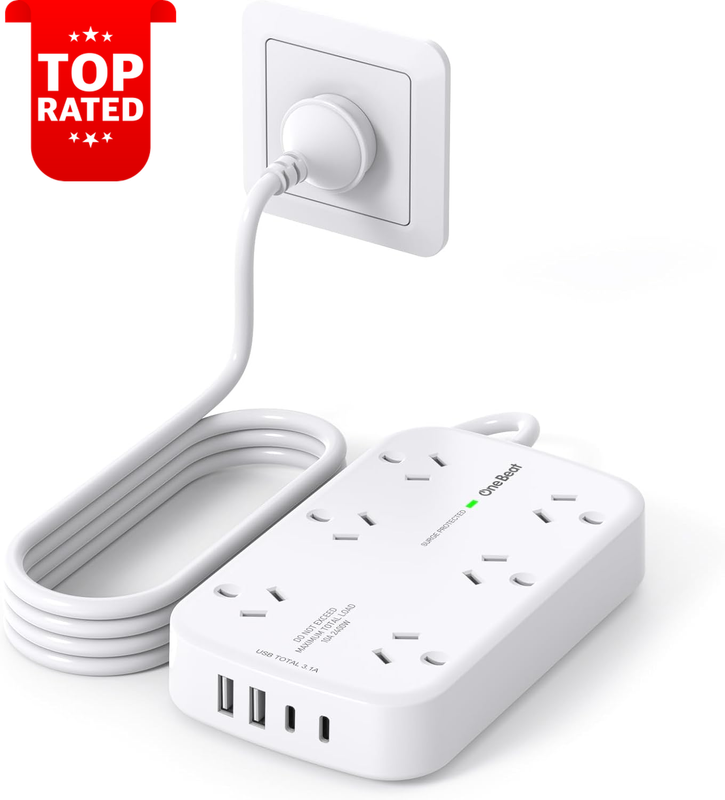 Surge Protected Power Board 6 AC Outlets 4 USB Ports Travel Power Strip 1.5M