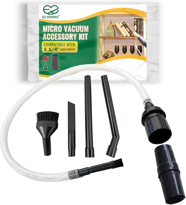 EZ SPARES Vacuum Crevice Attachment Kit,Micro Cleaning Tools for Keyboard,Crevice,Car,Vents & Tight Spaces,Compatible with Most Universal 1-1/4 Inch Hose Vacuums,Computer Cleaning Kit,All in Kit