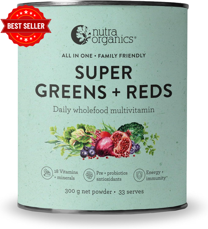 Nutra Naturals Super Greens + Reds Powder 300G, 23 Greens + Reds, 18 Vitamins + 