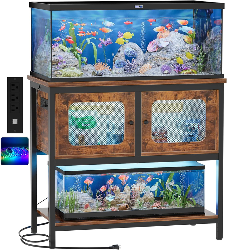 40-50 Gallon Aquarium Stand with LED Light and Sockets, Metal Fish Tank Stand Co