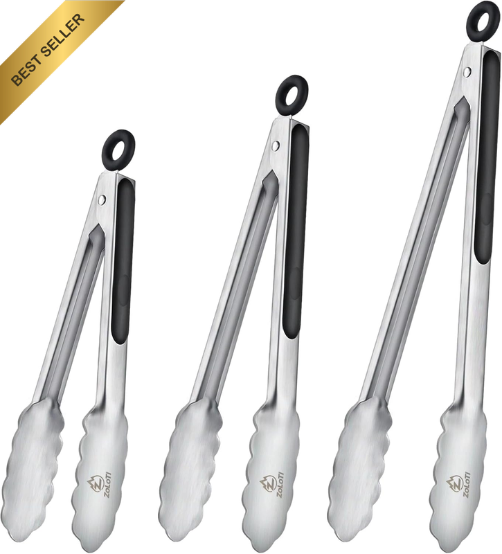 3 PCS Kitchen Tongs Stainless Steel 12'' & 9'' & 7