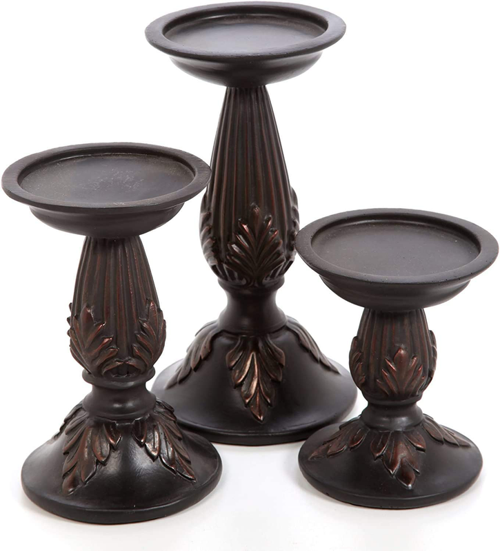 Hosleys Set of 3 Resin Pillar Candle Holders - 8, 6, 4.5 Inches High. Ideal for