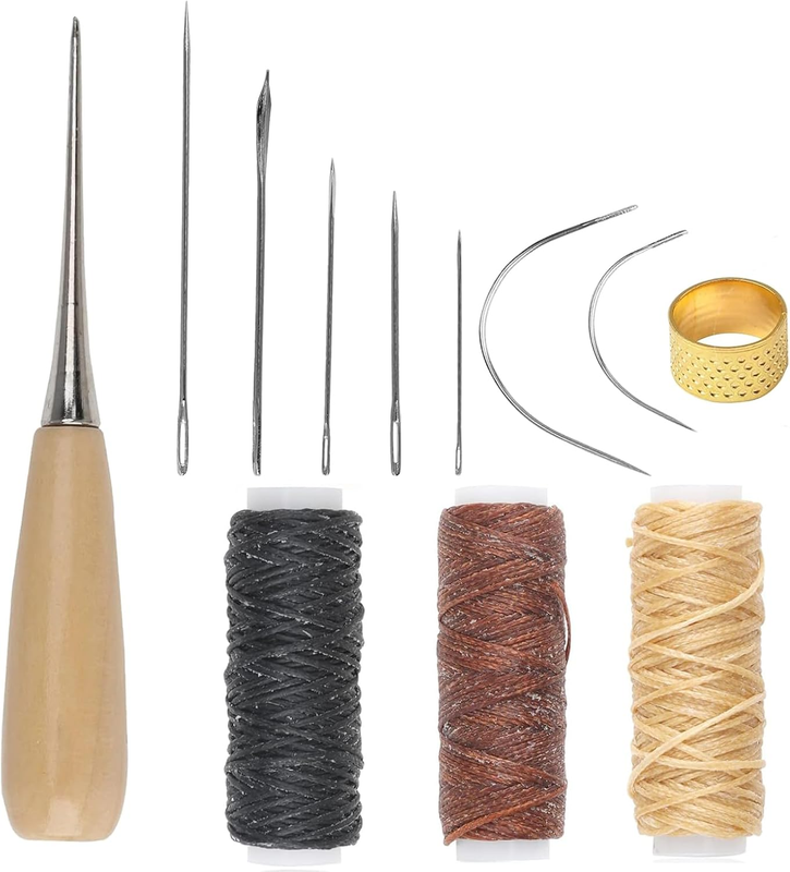 12 Pcs Complete Leather Sewing & Repair Kit, with 12M Waxed Thread, Drilling Awl