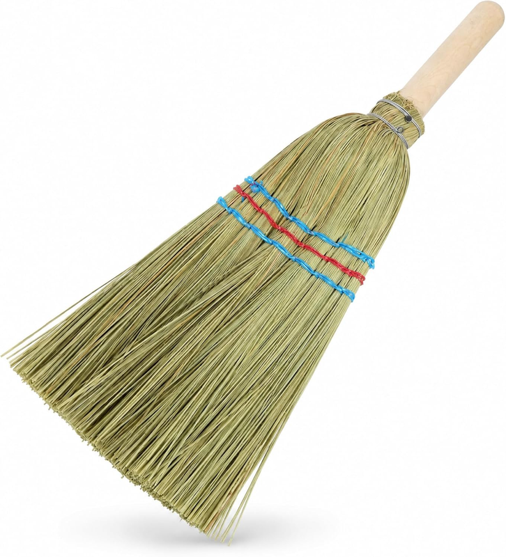 Rice Straw Hand Broom with Beech Wood Handle, Lightweight, 20 Cm Width, for Gard