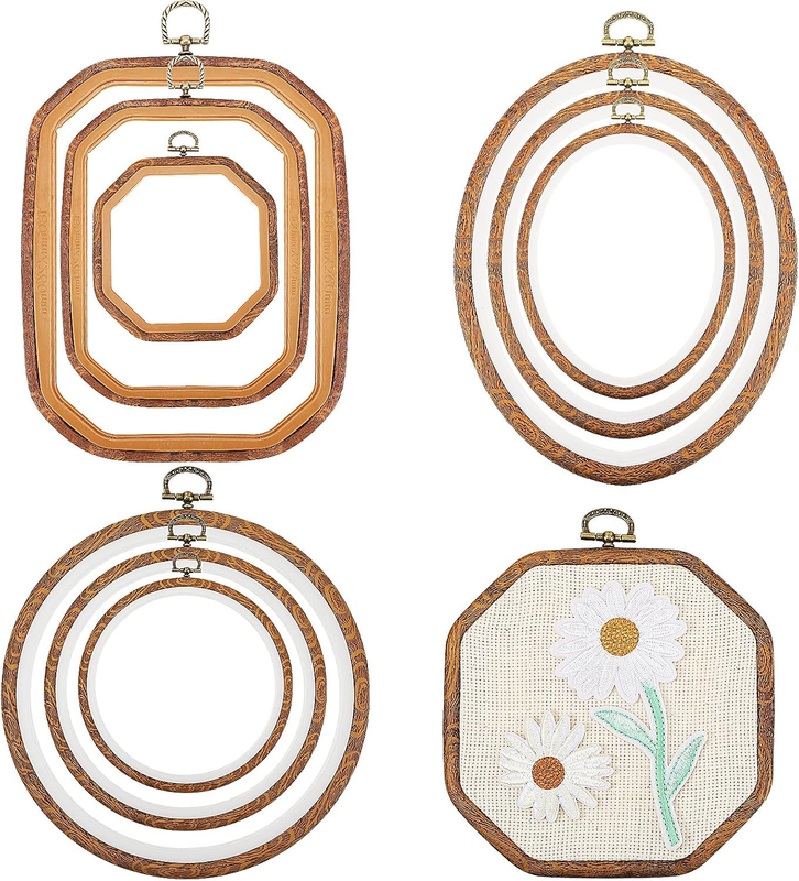 Qunclay 9 Pcs Embroidery Hoops Mixed Shape Imitation Wood,Mixed Shape