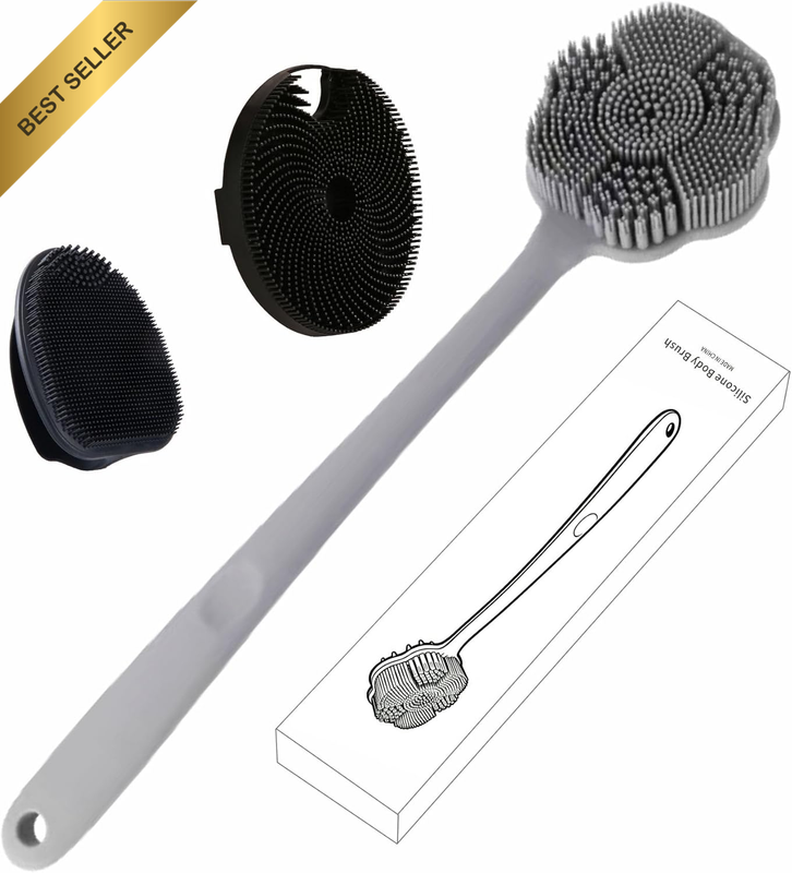 Back Scrubber & Face Scrubber Brush for Shower - 15 Inch Long Handle Double Side