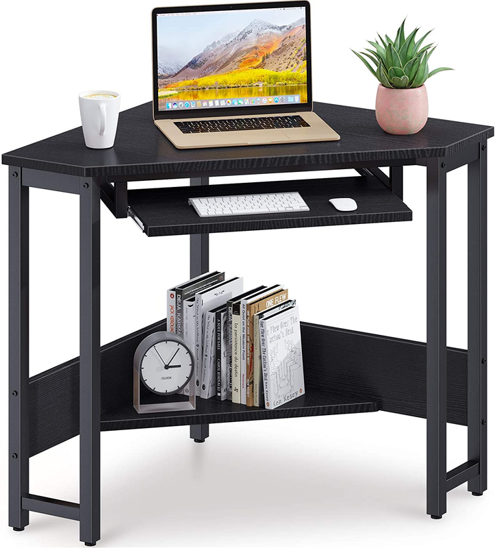Corner Desk Triangle Computer Sturdy Steel Frame Workstation Keyboard Black