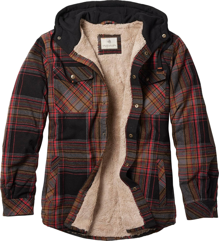 Legendary Whitetails Men's Hooded Shirt Jacket Plaid Flannel Berber Lined Polyfi