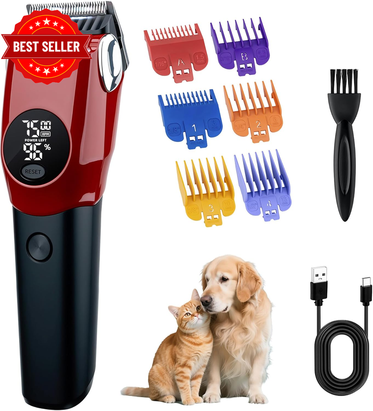 Best Dog Hair Clipper with Display, 3-Speed 7500RPM Rechargeable Cordless Pet Cl