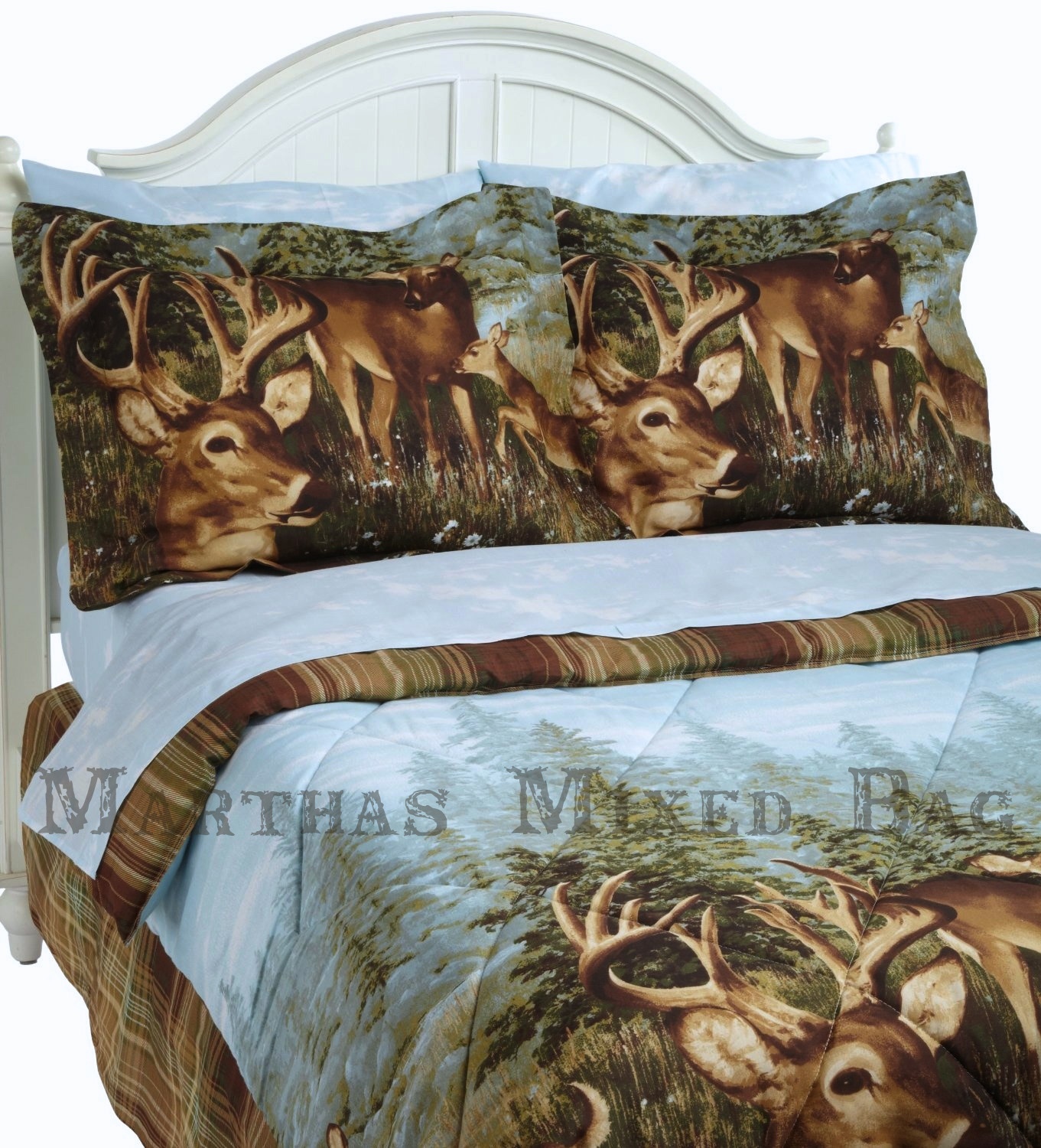 WHITETAIL DEER Buck HUNTING Lodge Cabin Plaid COMFORTER SET+SHEETS Bed~in~a Bag