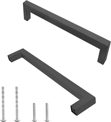 6 Pack Matte Black Cabinet Pulls Square Dresser Handles 5 Inch / 128Mm Hole