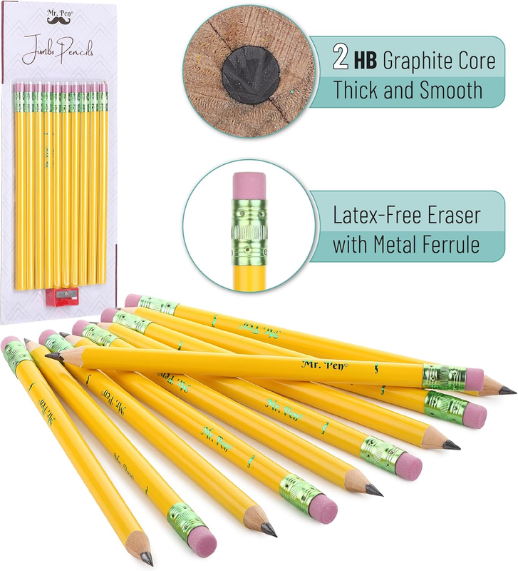 Mr. Pen- Jumbo Pencils, 10 Pencils and 1 Sharpener, Big Pencil, Fat Pencils, Jum
