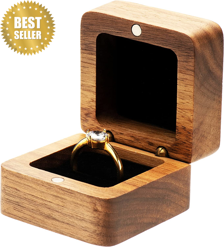 Vintage Wood Engagement Ring Gift Box Jewelry Storage Box for Proposal Birthday
