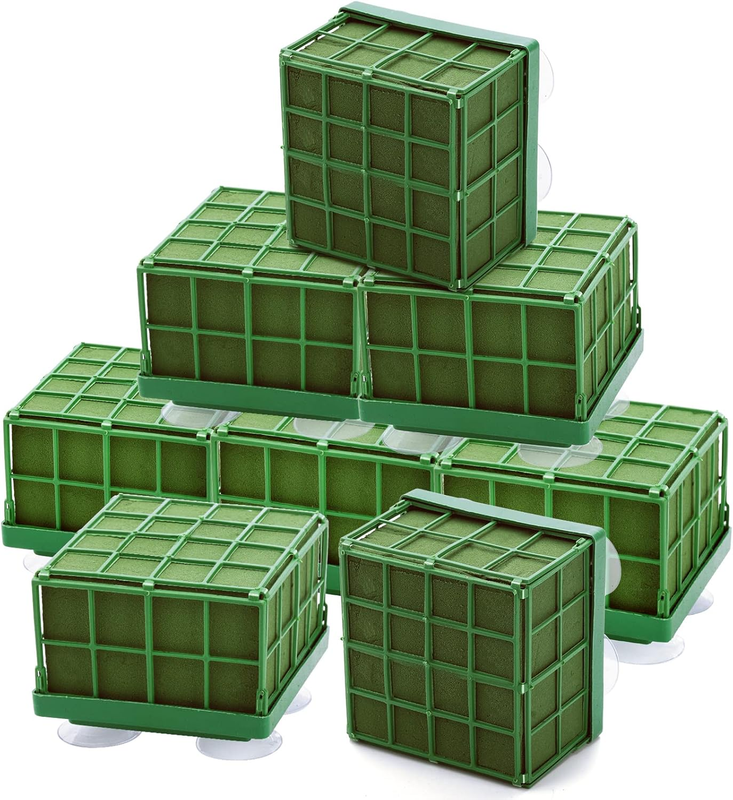 8 Pack Square Floral Foam Cage, Floral Foam Blocks with Suction Cup, Flower Cage