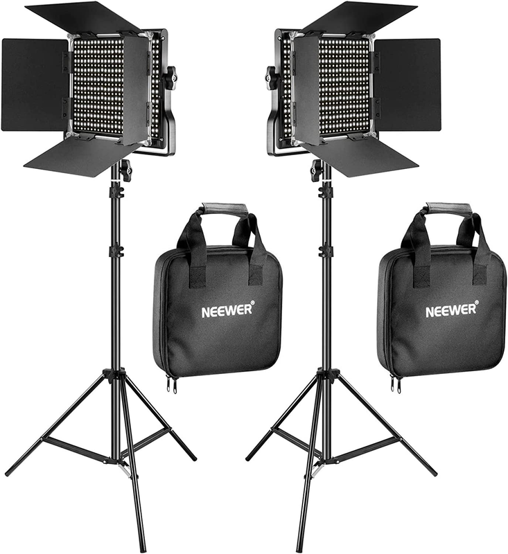 2 Pack Bi Color 660 LED Video Light Kit: (2) 3200-5600K CRI 96+ Dimmable Light w