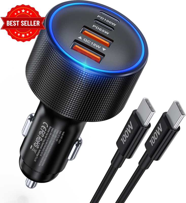 165W USB C Car Charger Fast Charging, 4 in 1 Cigarette Lighter Adapter