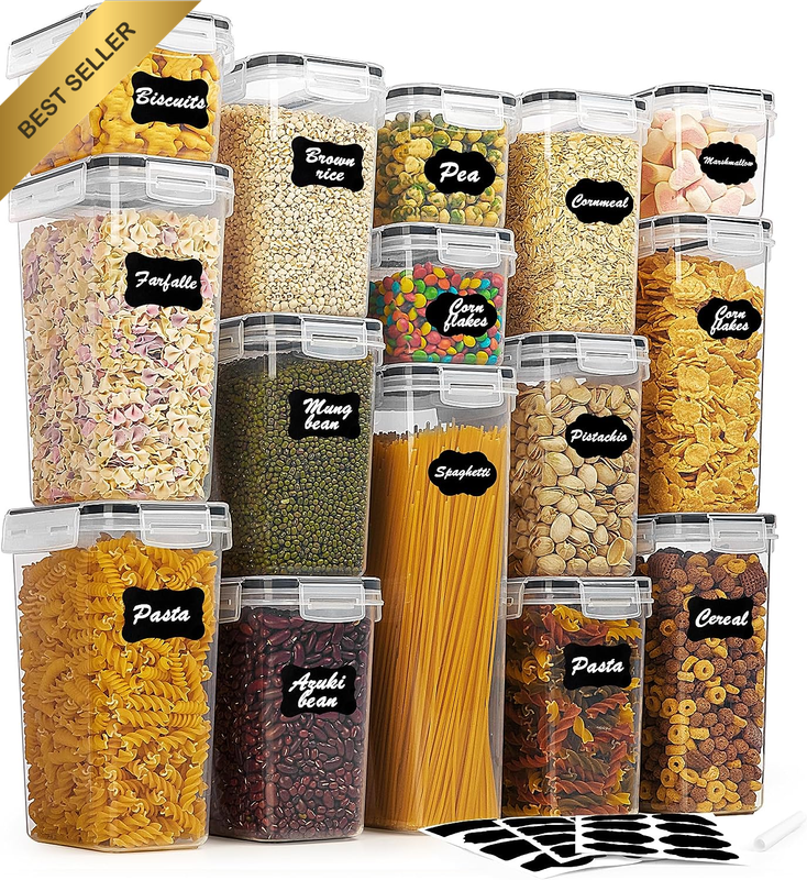 15PK Airtight Food Storage Containers Set Kitchen Pantry Organization Labels