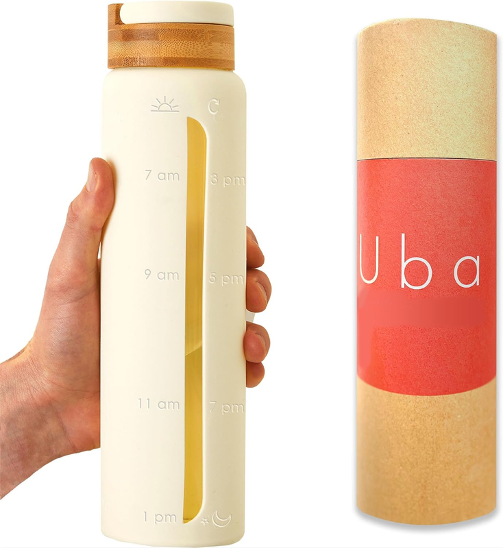 32 Oz Premium Glass Water Bottle with Time Marker for Hydration Motivation