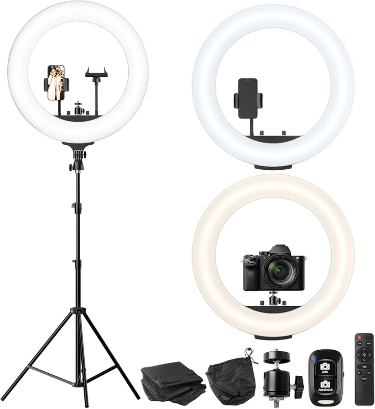 22'' Ring Light with 72'' Stand, 65W Large Ring Light with Phone Holder, Dimmabl