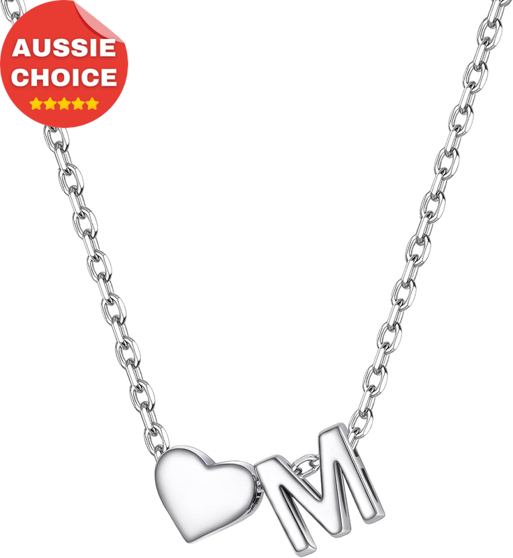 Sterling Silver Heart Initial Necklace A-Z Personalized Gift for Women