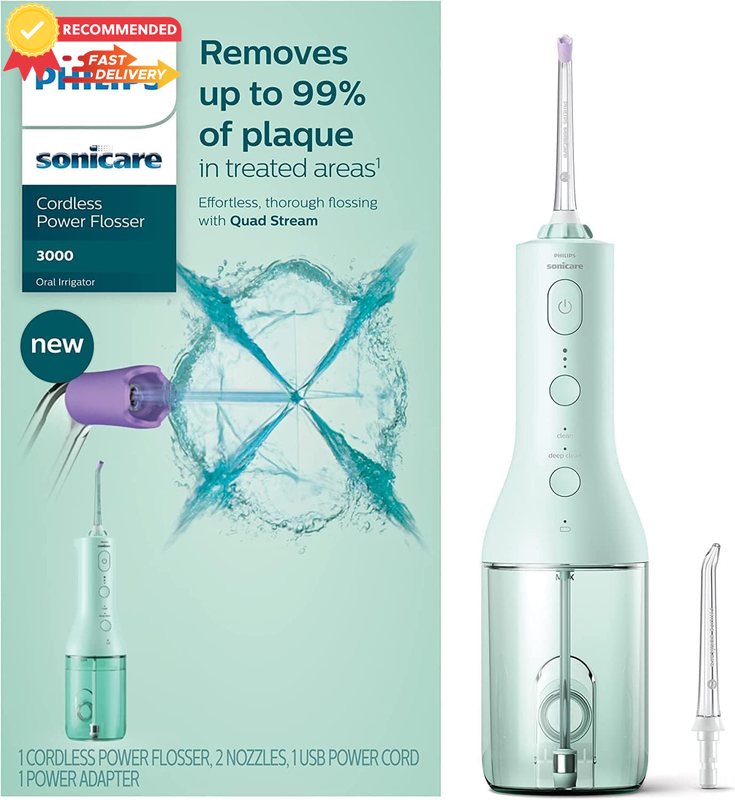 Philips Sonicare HX3826/34 Cordless Power Flosser, 2 Modes, 3 Intensities, Mint