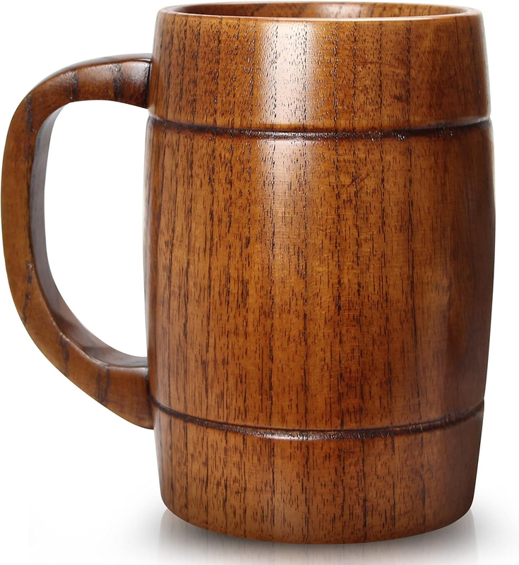 24 Oz Large Wooden Beer Mug for Men Vintage Wood Viking Cup Stein Tankard