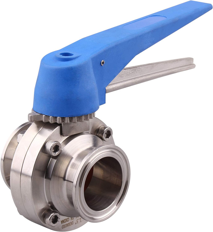 Butterfly Valve with Blue Trigger Handle Stainless Steel 304 Tri Clamp Clover (1