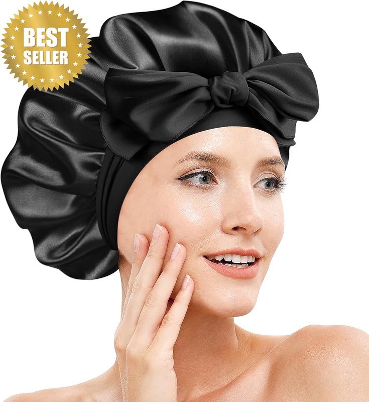 Silk Bonnet for Sleeping Women, Adjustable Soft Satin Lined Bonnet with Tie Band