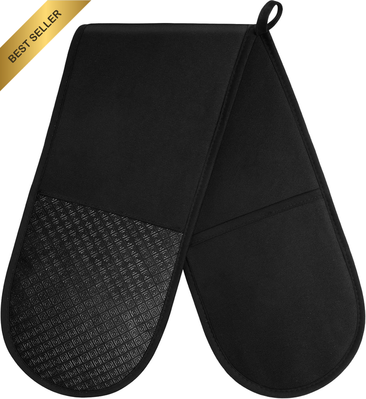 1 PC Black Double Oven Gloves, 250°C/482°F Heat Resistant BBQ Oven Mittens with