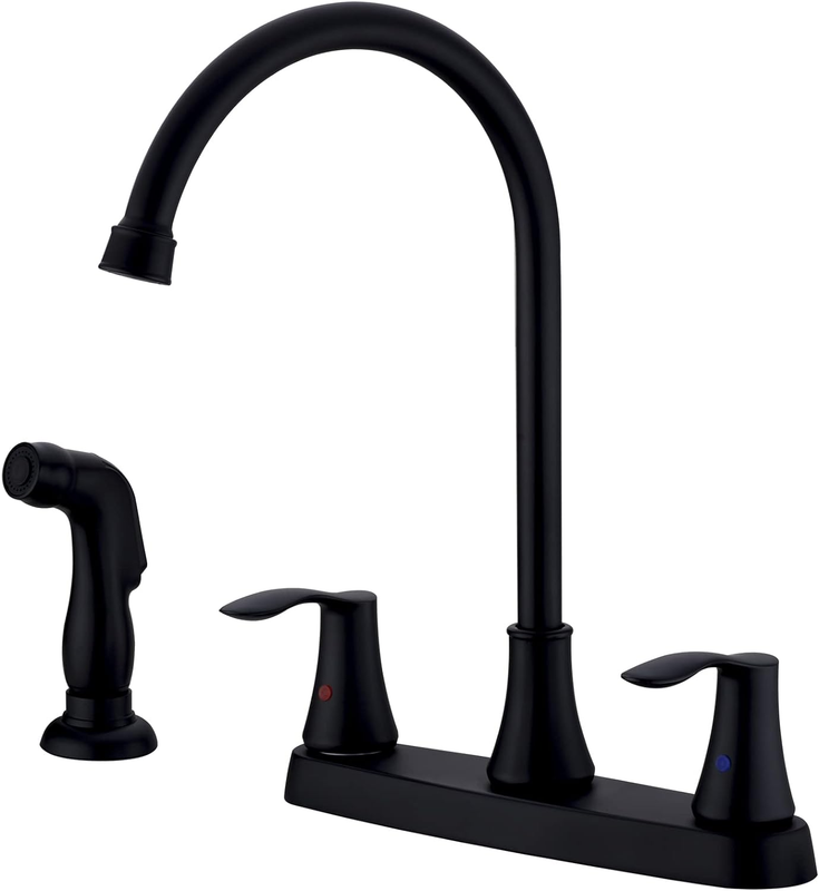 Kitchen Faucet with Side Sprayer, 2 Handles High Arc 4 Holes 8 Inch Centerset St