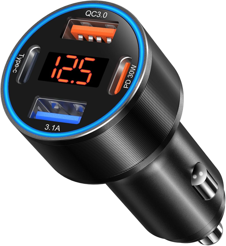 USB C Car Charger, 65W 4-Port Dual 12V USB-C & USB-A Car Phone Charger QC+PD 3.0