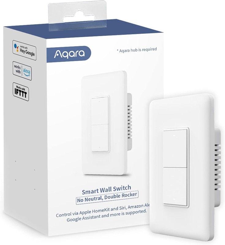 Aqara Smart Light Switch No Neutral, Double Rocker, Requires AQARA