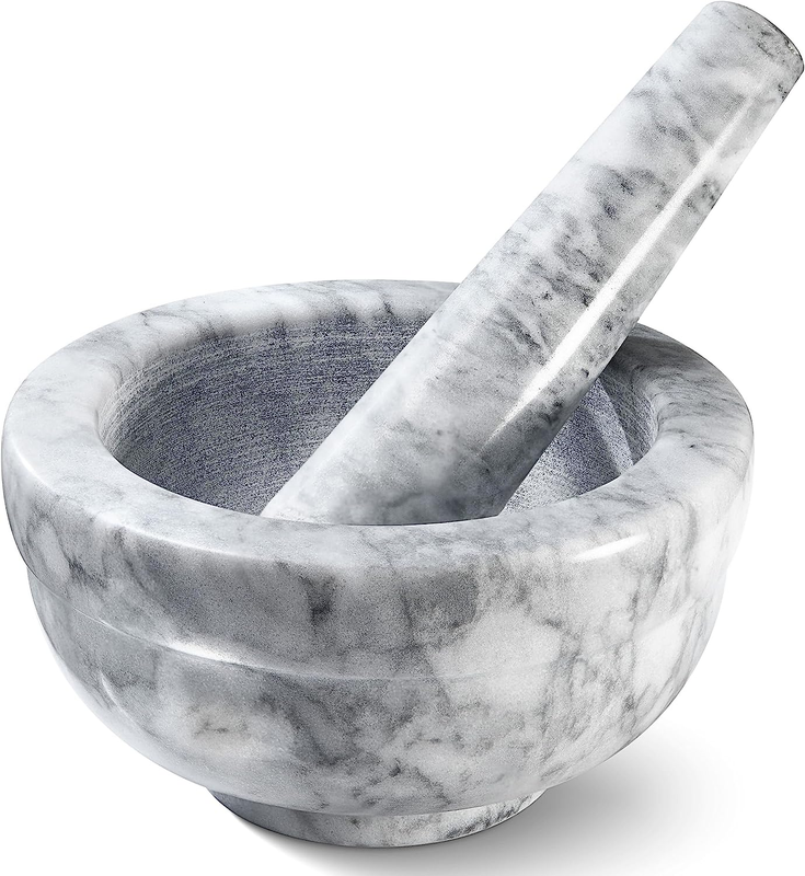 Mortar And Pestle Stone Marble Set White Pestal, Natural Spice Herb Pill Grinder