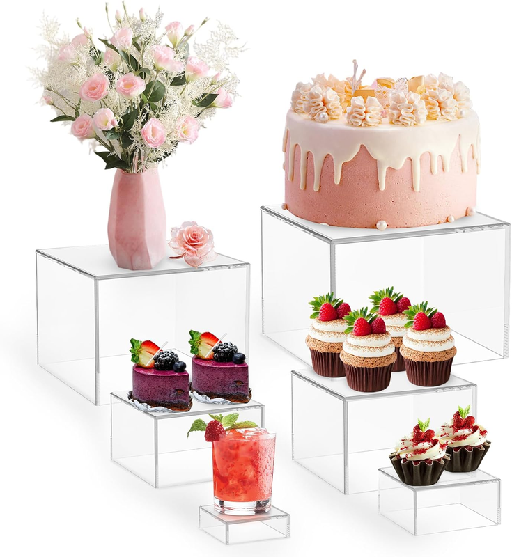 6 PCS Acrylic Risers , for Display, Clear Acrylic Riser Display Stands , Stackab