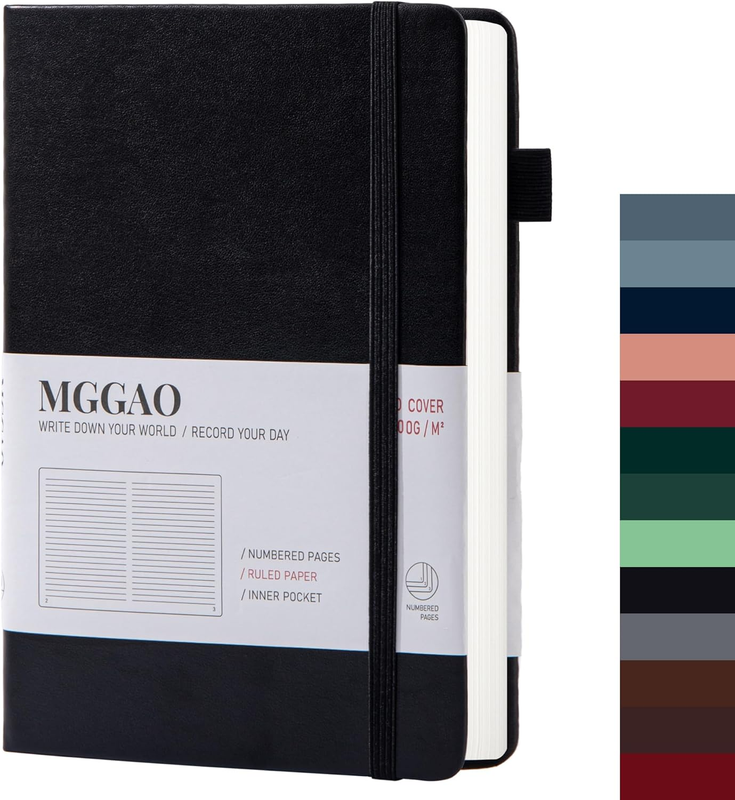 A5 Ruled Journal Lined 188 Numbered Pages 100 GSM Hardcover Notebook Black