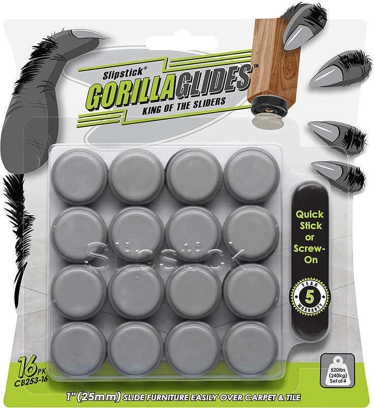 Gorillaglides 1 Inch Chair Sliders/Floor Protectors (16 Furniture Glides) Screw-