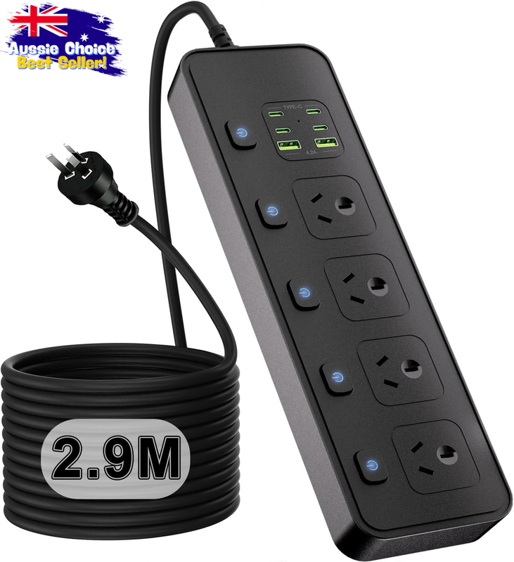 2.9M Power Strip with 10 Outlets & 6 USB Ports, Surge Protector, Wall Mount