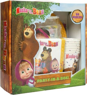 Masha and The Bear Party In A Box Cartoon Birthday Favor Boxes Decor Mighty Mojo